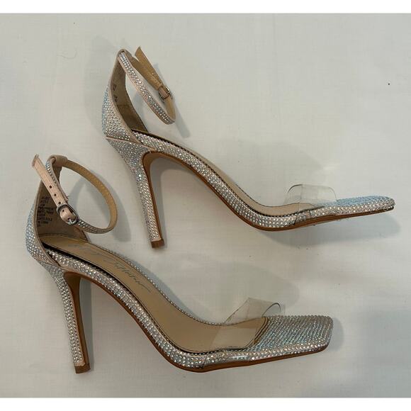 Betsey Johnson women's Ankle Strap Heel Adorned with Silver Rhinestones size 6.5 - Picture 3 of 5